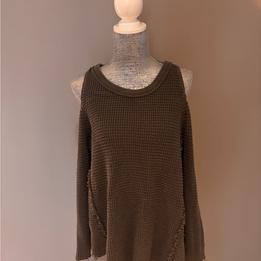 Free People Off-the-Shoulder Green Sweater